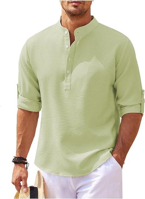 Avslappet langermet Henley skjorte for menn. Med justerbare rulleoppslag for ulike anledninger.