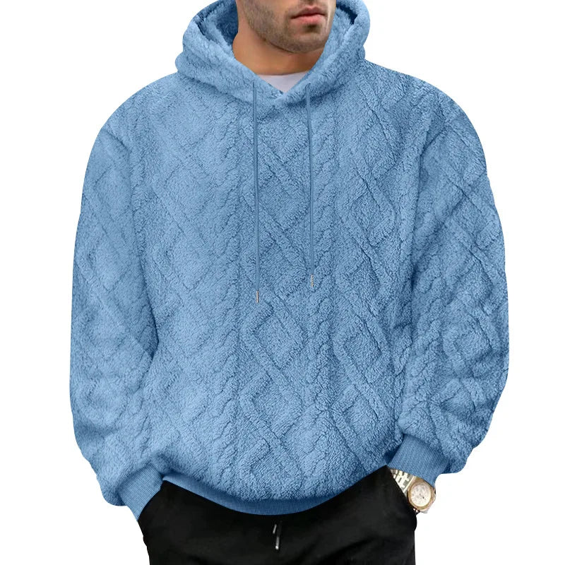 Herre hettegenser, dobbeltsidig jacquard, moderne stil. Perfekt for casual komfort, høst og vinter.