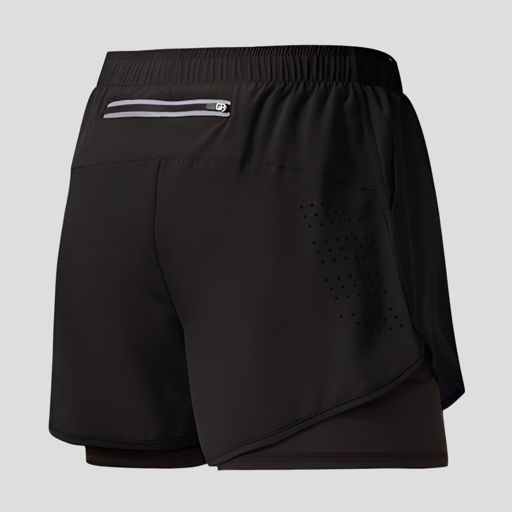 Fukttransporterende herre sportsshorts for løping, ventilert design og hurtigtørkende stoff for optimal komfort.