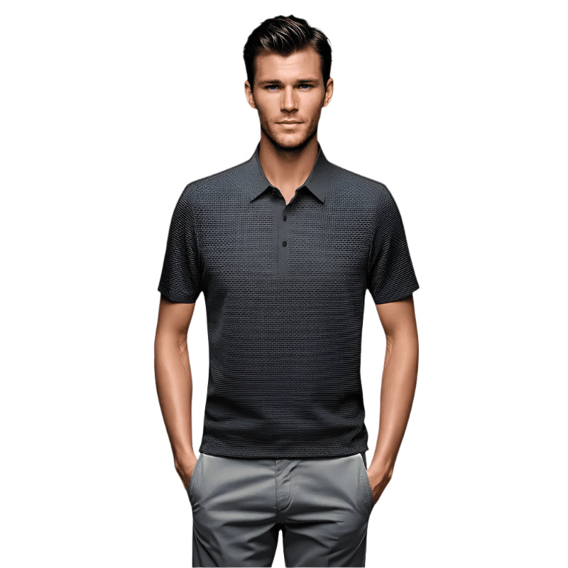 Herre kortermet golfskjorte i geometrisk mønster. Pustende nylon/spandex for golf og fritid.