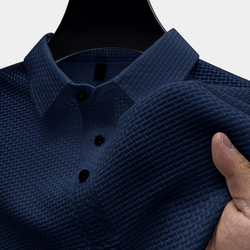 Herre golfskjorte med kortermet og reverskrage. Geometrisk design, komfortabel og pustende nylon/spandex.