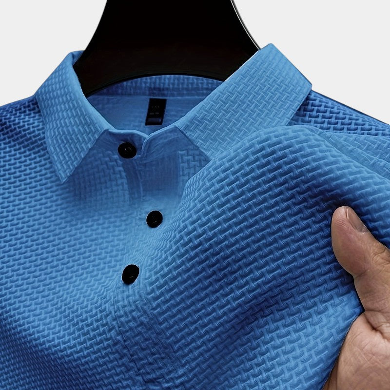 Geometrisk herre golfskjorte kortermet. Pustende sportsskjorte i nylon/spandex, perfekt for golf.