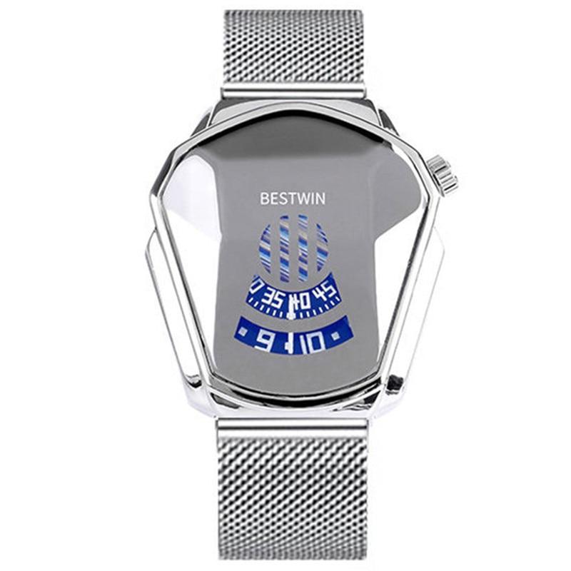 Herre kvarts armbåndsur, vanntett diamantstil og stål, vist fra flere vinkler.