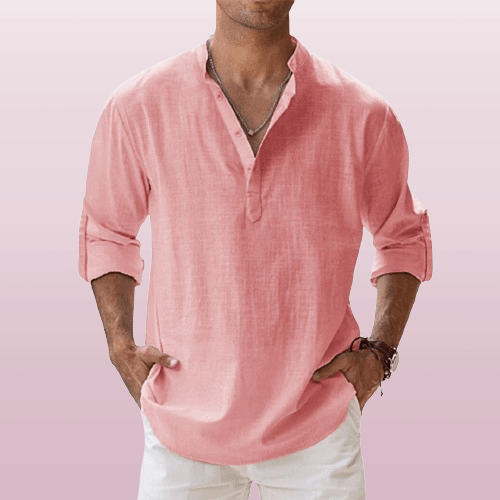Menns casual langermet henley-skjorte i myk bomull. Perfekt for avslappede fritidsdager og mote.