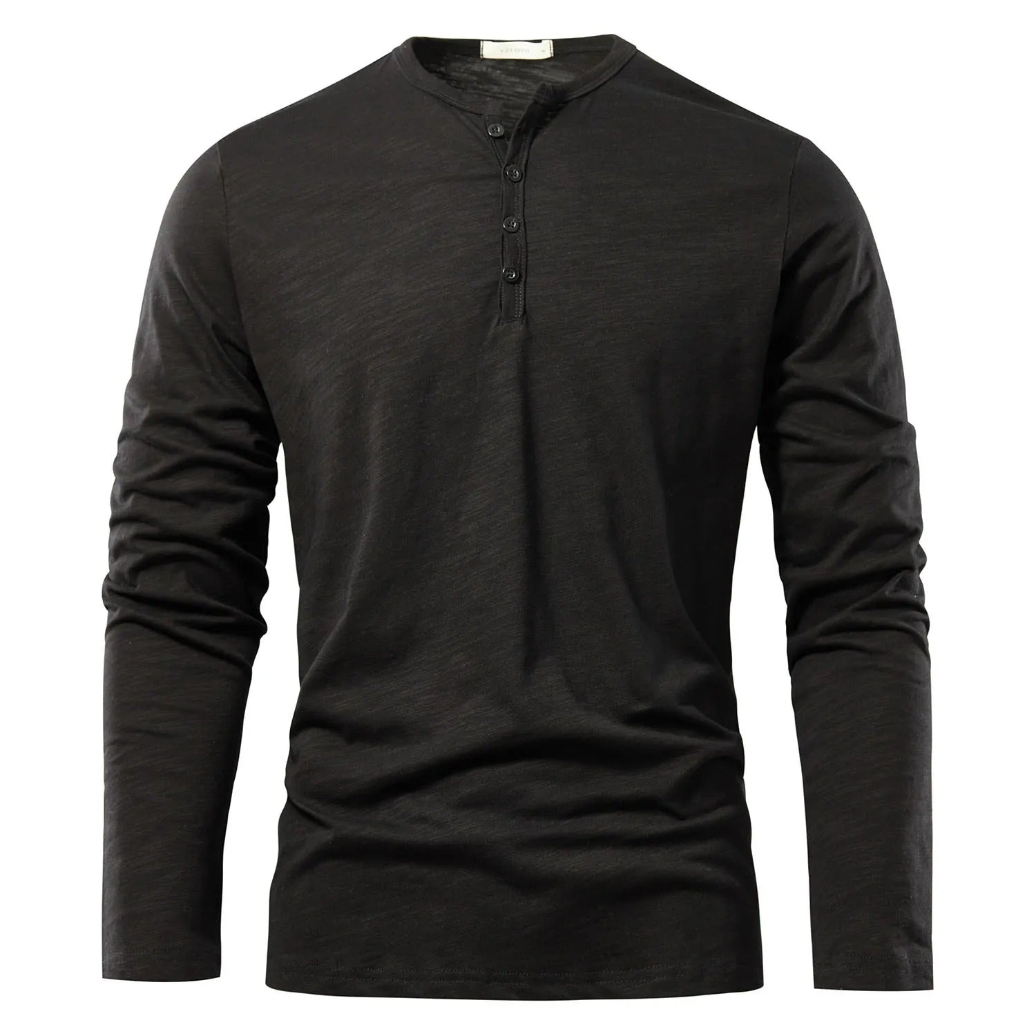 Komfortabel herre Henley t-skjorte med lange ermer, ideell for avslappet og stilfull bruk.