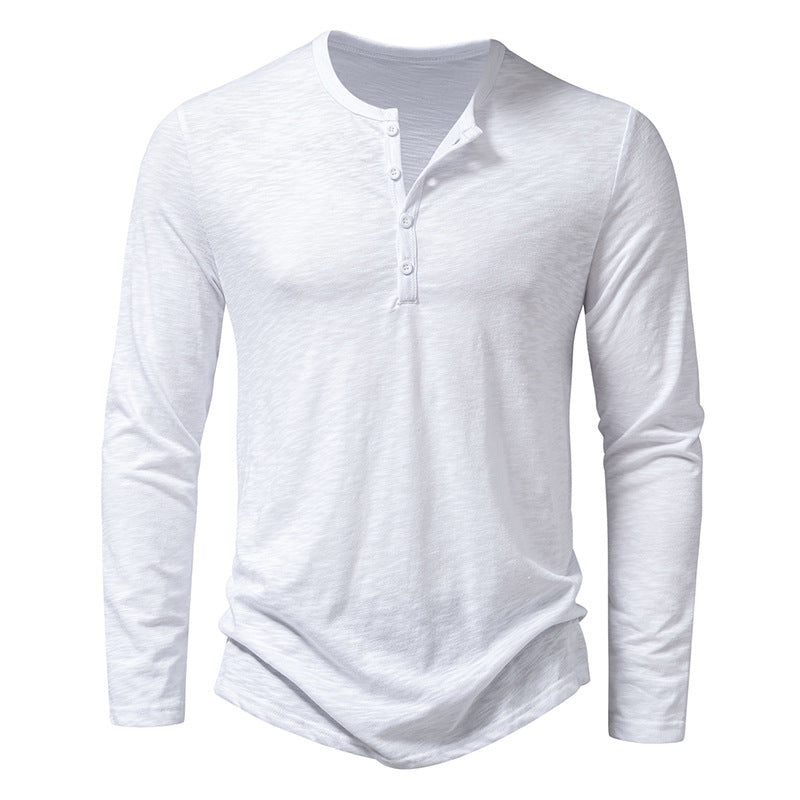 Uformell herre t-skjorte med Henley-hals og lange ermer, komfortabel og trendy for hverdag.