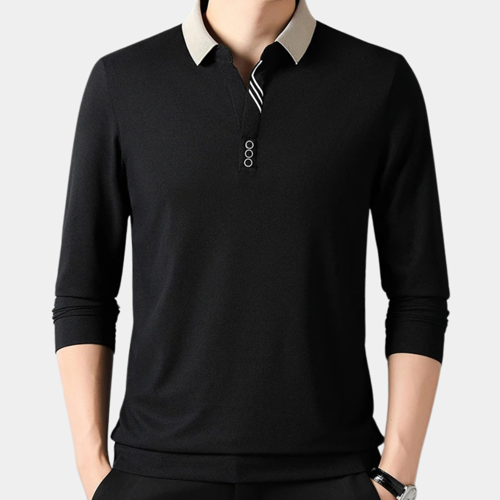 Komfortabel langermet poloshirt for menn. Mykt, pustende stoff, perfekt for hele dagen.