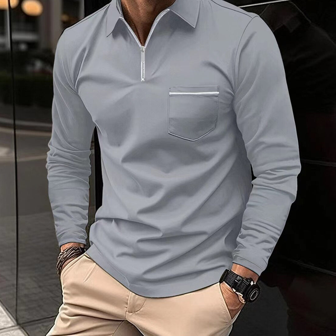 Moderne herre poloshirt, langermet med stilig glidelåskrage, ideell for en moderne look.