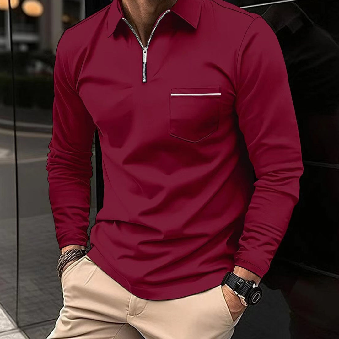 Allsidig herre langermet poloshirt med glidelåskrage for hverdagsbruk og en avslappet look.