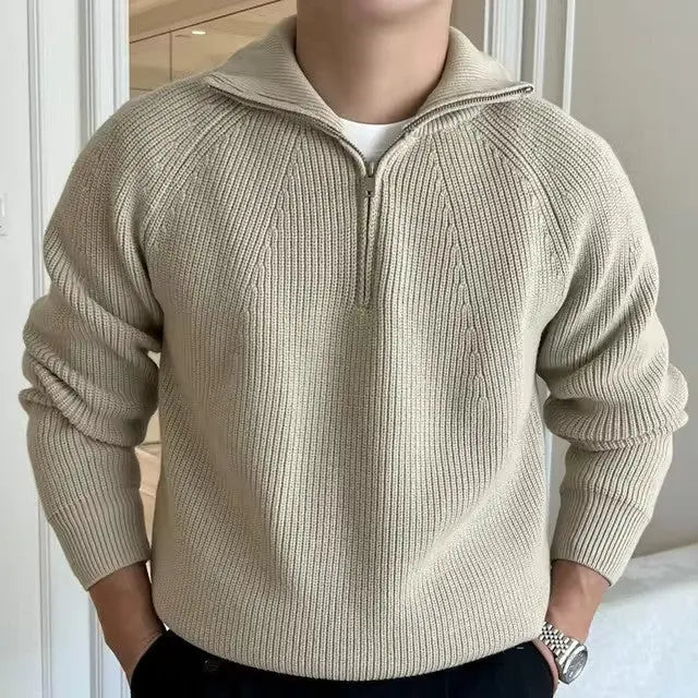Casual langermet herre pullover med kvart glidelås og stilige striper. Perfekt for hverdags og en avslappet stil.