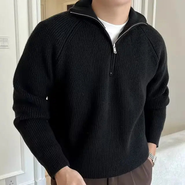 Stilig herre langermet genser med kvart glidelås og elegante striper. Pullover for menn med et klassisk design.