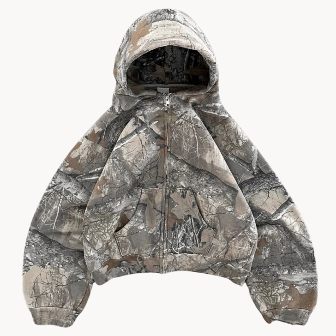 Allsidig herre oversized kamuflasje hoodie, perfekt for vår- og høstsesongen. Komfortabel og moteriktig.