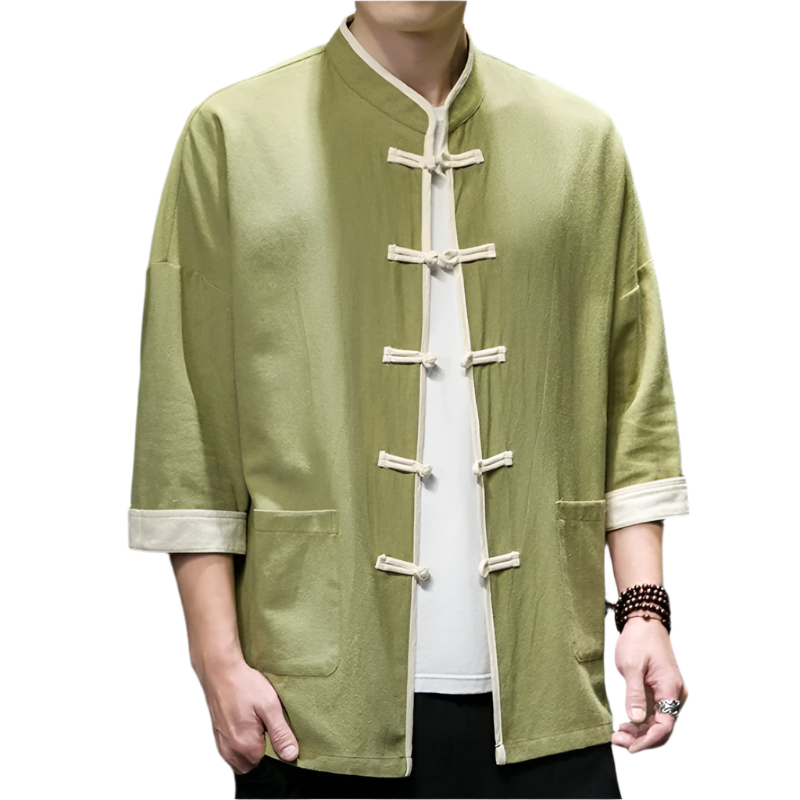 Herre overskjorte i japansk stil, langermet. Komfortabel og elegant casual look for vår og sommer.