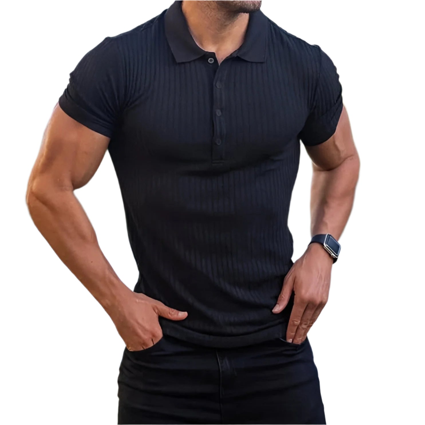 Herre polo t-skjorte i ribbet chiffon. Komfortabel og stilfull sommerpolo for menn.
