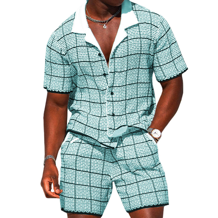 Herre rutete todelt sett med kortermet skjorte og shorts, perfekt for sommer, fritid og casual ferieantrekk.