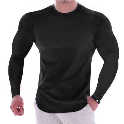 Herre slim fit sportsskjorte, langermet, hurtigtørkende for trening og aktivitet.