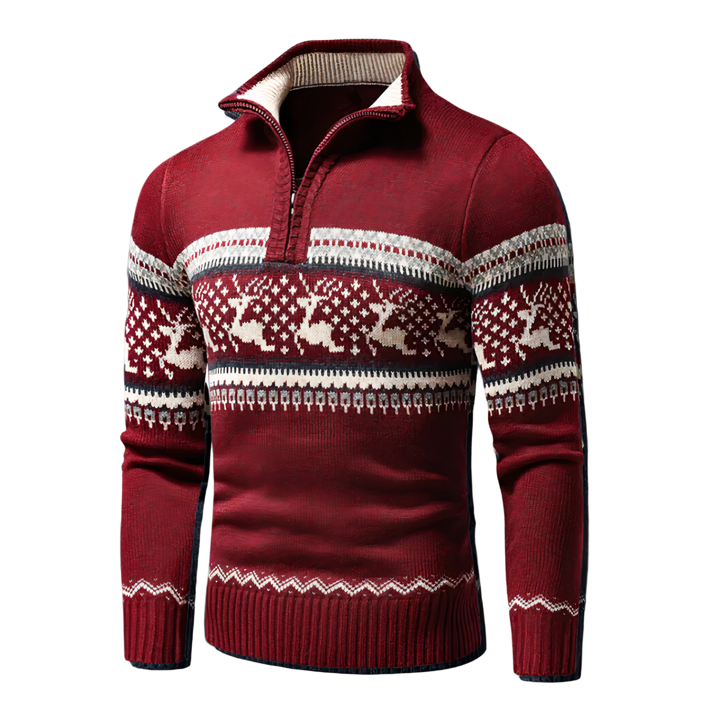 Herre strikket genser med halv glidelås i komfortabelt stoff, perfekt for hverdag og casual stil.