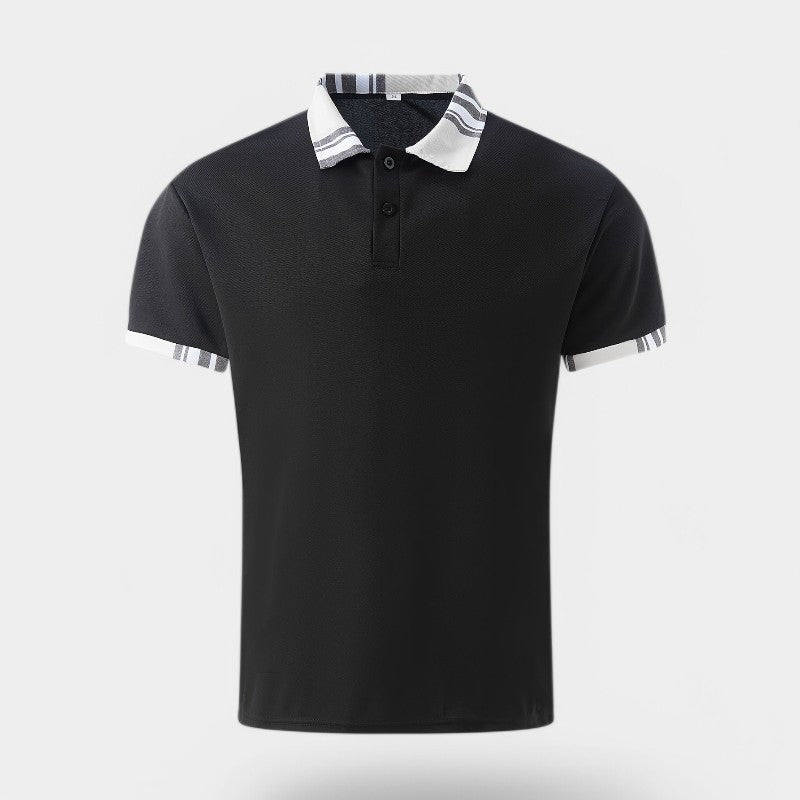 Herre Stripete T-skjorte med Krage. Komfortabelt sommerplagg i polyester med korte ermer.