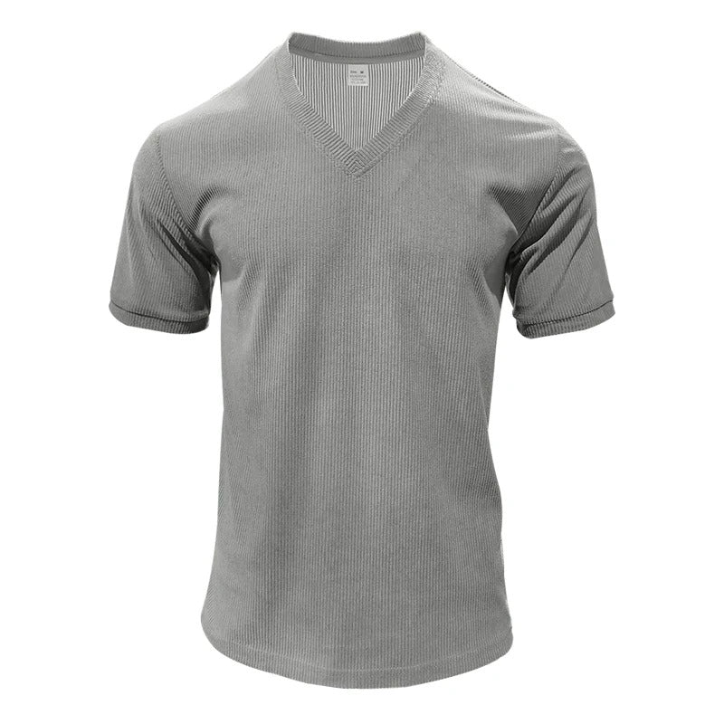 Herre strukturert V-hals t-skjorte i slim fit. Kortermet for elegant casual sommerlook.