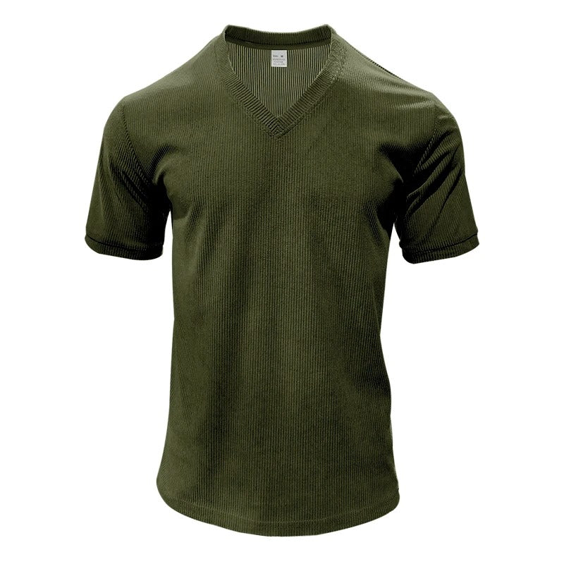 Elegant herre slim fit t-skjorte med strukturert tekstur og klassisk V-hals.