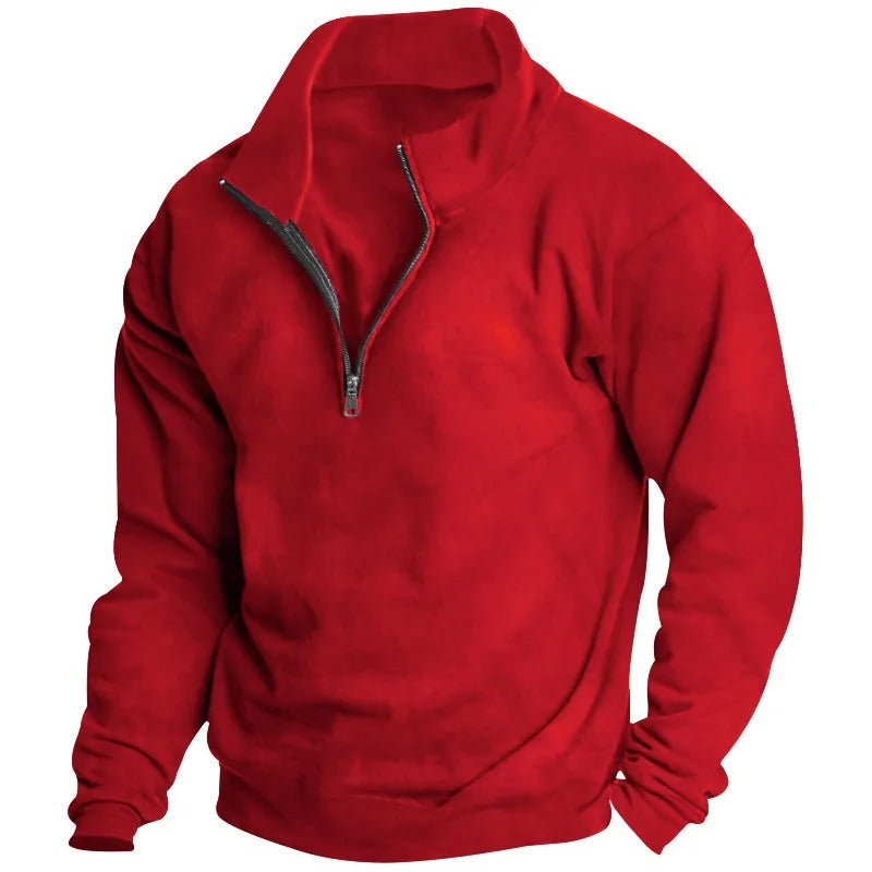 Herre sweatshirt med halv glidelås i mykt stoff, perfekt for hverdagskomfort og stil.