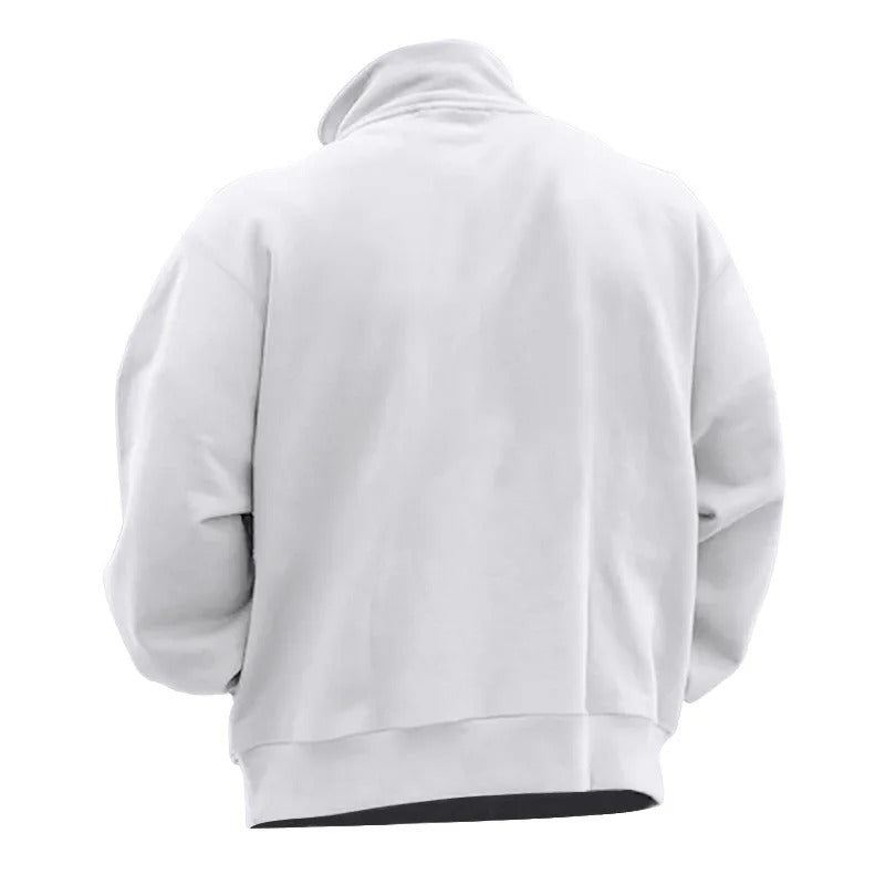 Herre sweatshirt med halv glidelås på henger, viser elegant fall og stilrent design.