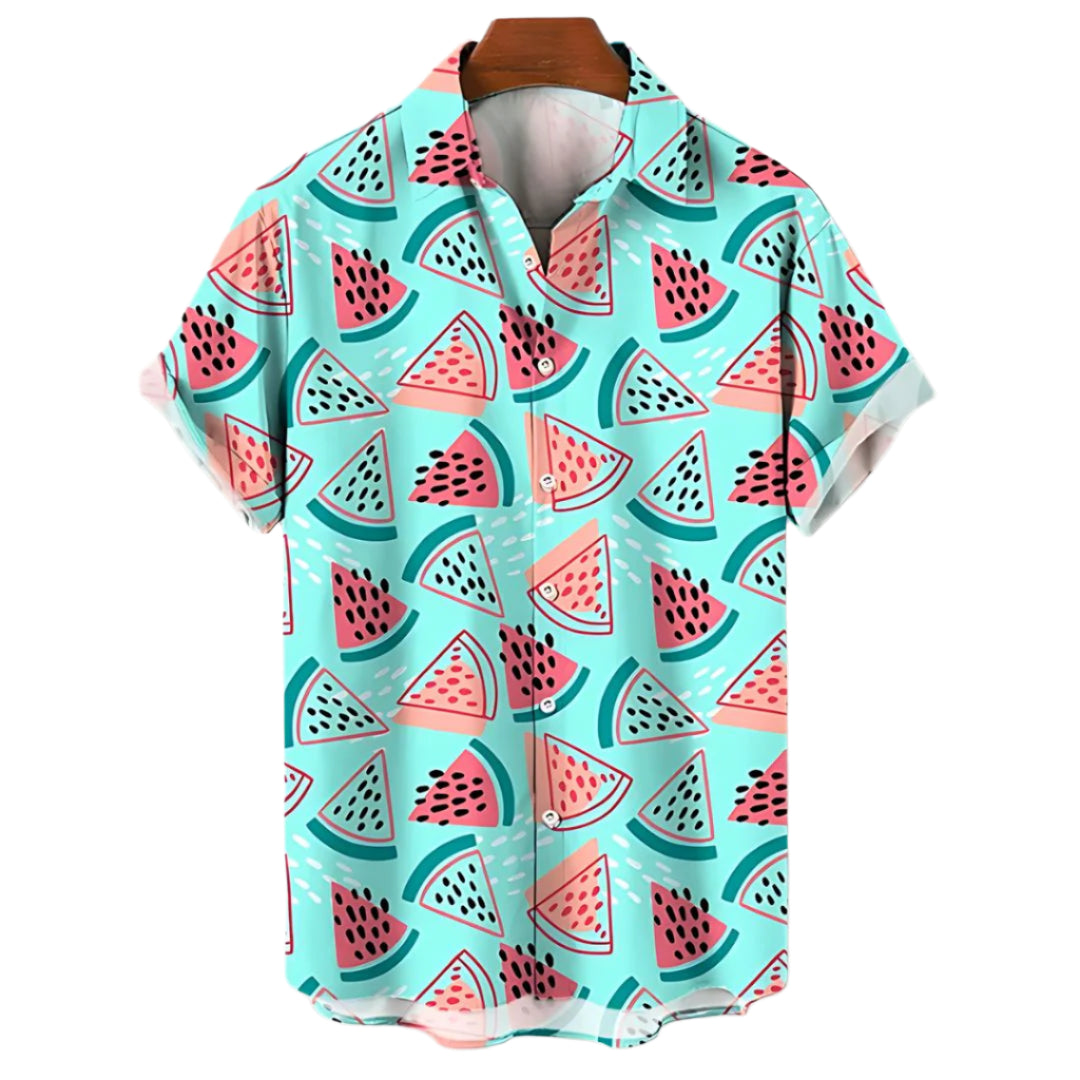 Herre t-skjorte med friskt vannmelonmotiv, perfekt for sommer, fritid og avslappet stil. Lett og luftig stoff.