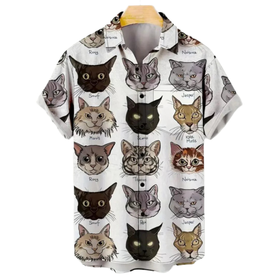 Herre T-skjorte med 'Purrr-sonality' kattetrykk. Lett, pustende stoff, perfekt for sommer og casual bruk.