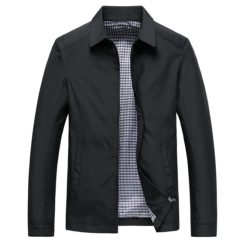 Herre tynn business casual jakke med oppreist krage, ideell for moderne menns hverdag og overgangssesong.