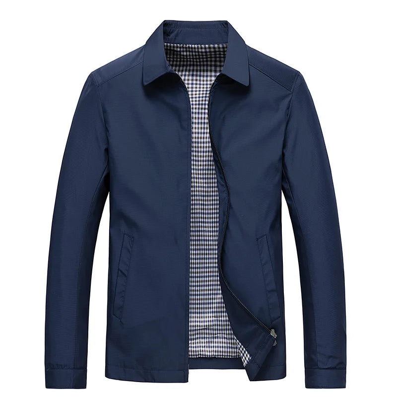 Stilig herre business casual jakke, tynn ytterjakke med oppreist krage for en moderne og komfortabel look.
