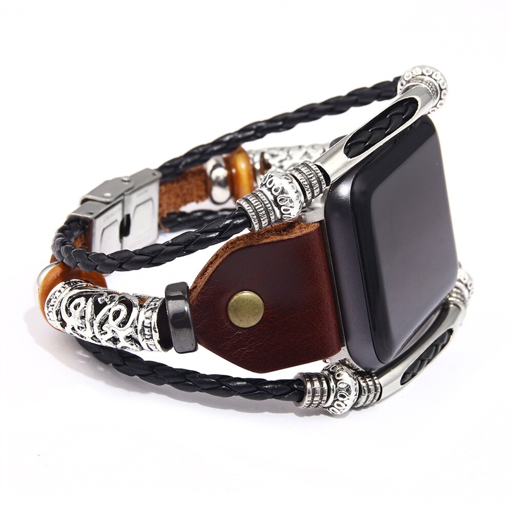 Allsidig brun skinnreim til Apple Watch, vintage design for menn og herreklokker.