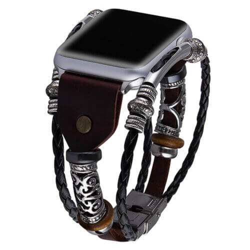 Elegant lærreim til Apple Watch, herremodell i vintage brun skinnkvalitet.