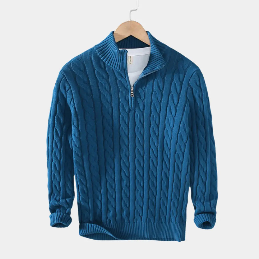 Komfortabel herregenser med halv glidelås, perfekt for casual hverdagsbruk om høsten eller våren.