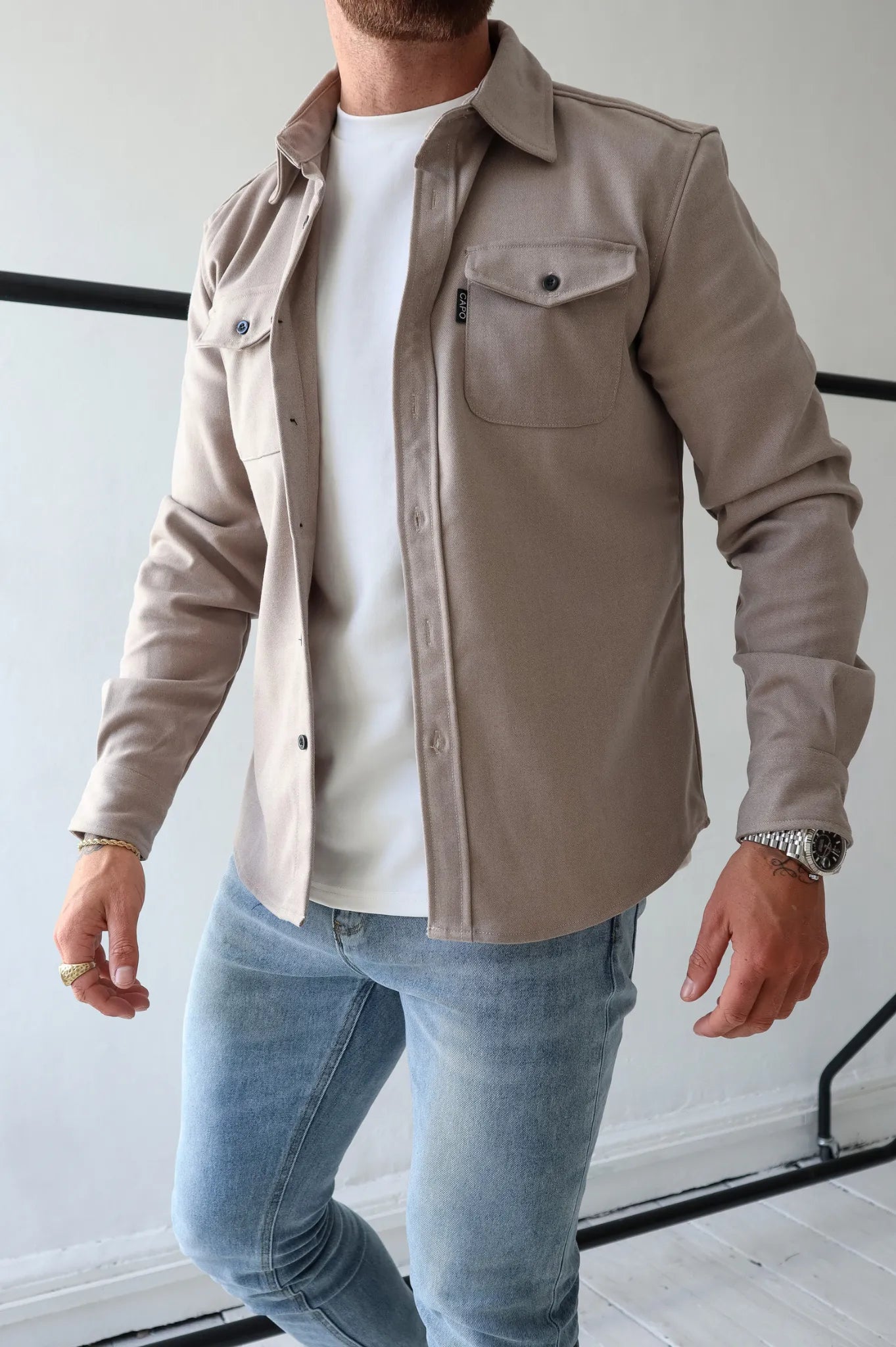 Robuste Herren Baumwolljacke, Knopfleiste, Brusttaschen, Freizeitjacke, Übergangsjacke, Langarm