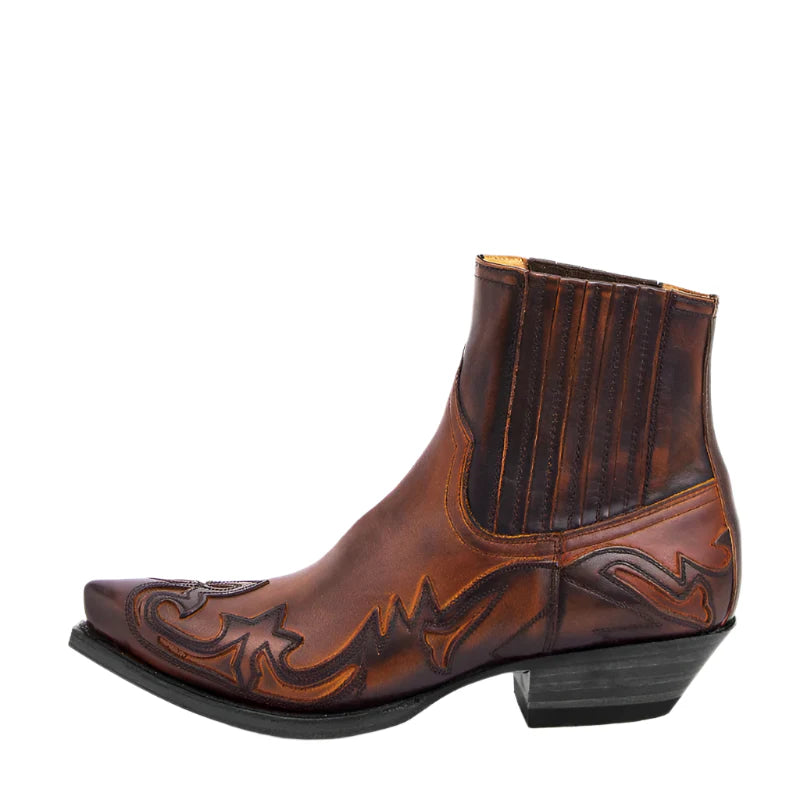 Herren Cowboy Ankle Boots aus schwarzem Leder mit Reißverschluss, klassisch