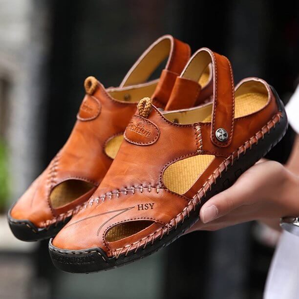 Braune Herren Orthopädische Komfort-Sandalen aus Leder, vielseitig und rutschfest im Sommer