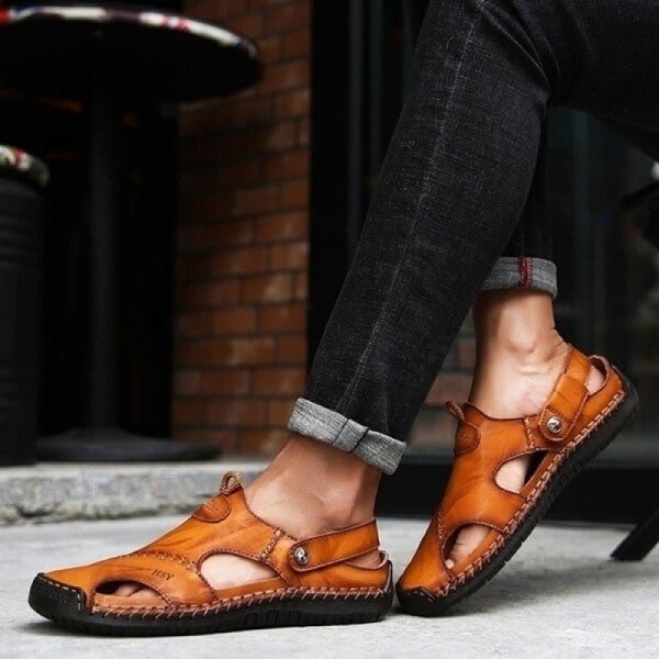 Herren Leder-Sandalen mit Klettverschluss, orthopädisch und komfortabel für einfache Anpassung