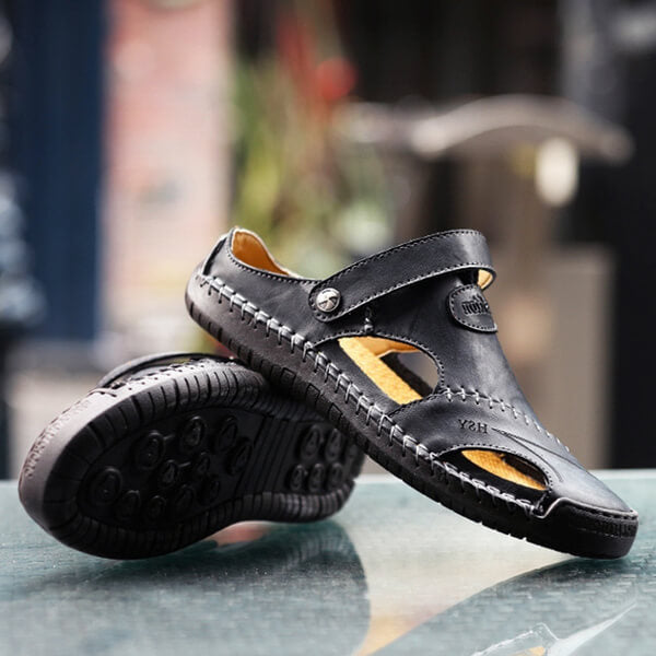 Atmungsaktive Herren Sandalen aus Leder, orthopädisches Fußbett für langanhaltenden Komfort, Sommer