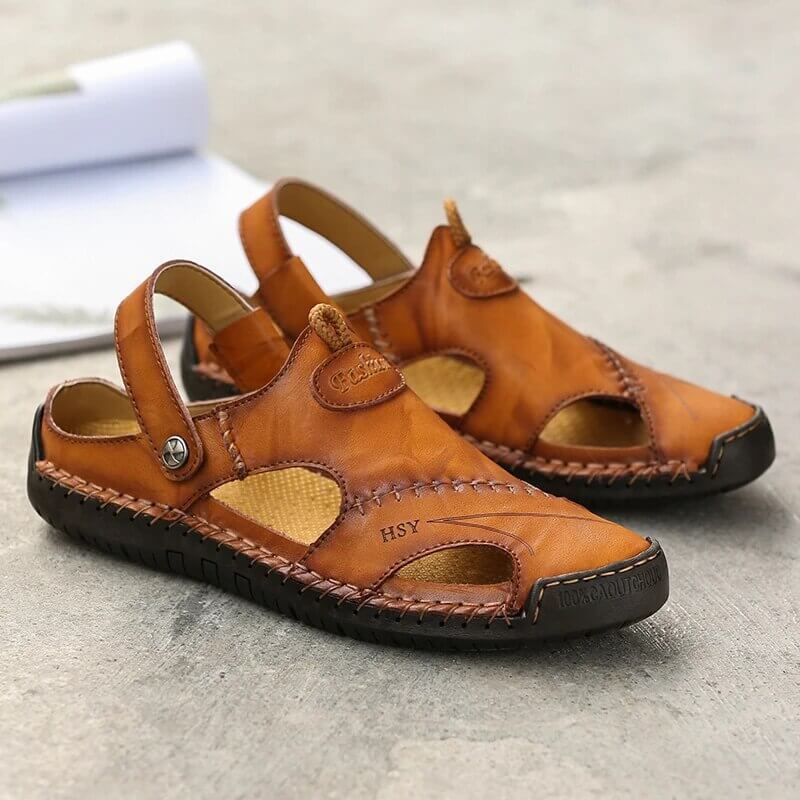 Herren Gladiator-Sandalen in Schwarz, orthopädisch und aus Leder, rutschfest und atmungsaktiv für Sommer