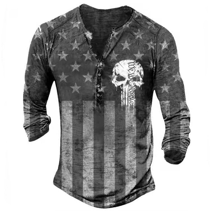 Dunkles Herren Totenkopf Langarmshirt, Vintage-Optik, lange Ärmel, modernes Oberteil
