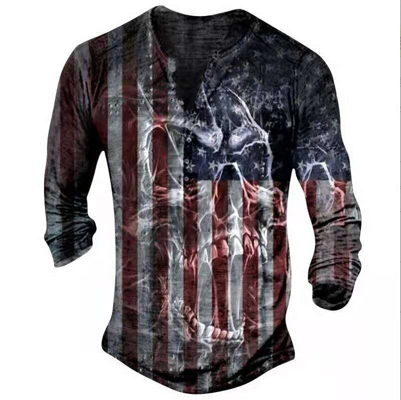 Herren Langarmshirt mit Vintage Totenkopf Grafik, schwarzes Oberteil für Streetwear
