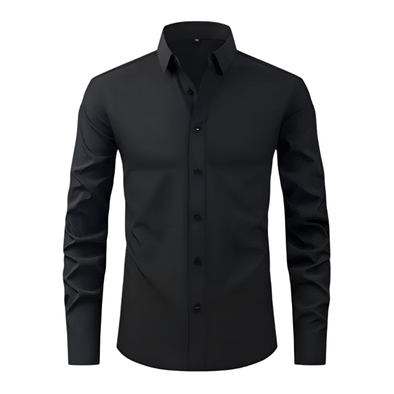 Herreskjorte i slim fit, svart, strykefri og stretchy, perfekt for business og fritid.