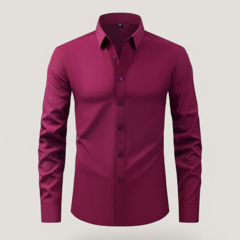Grå herreskjorte i slim fit, elastisk og strykefri, egnet for business og fritidsanledninger.