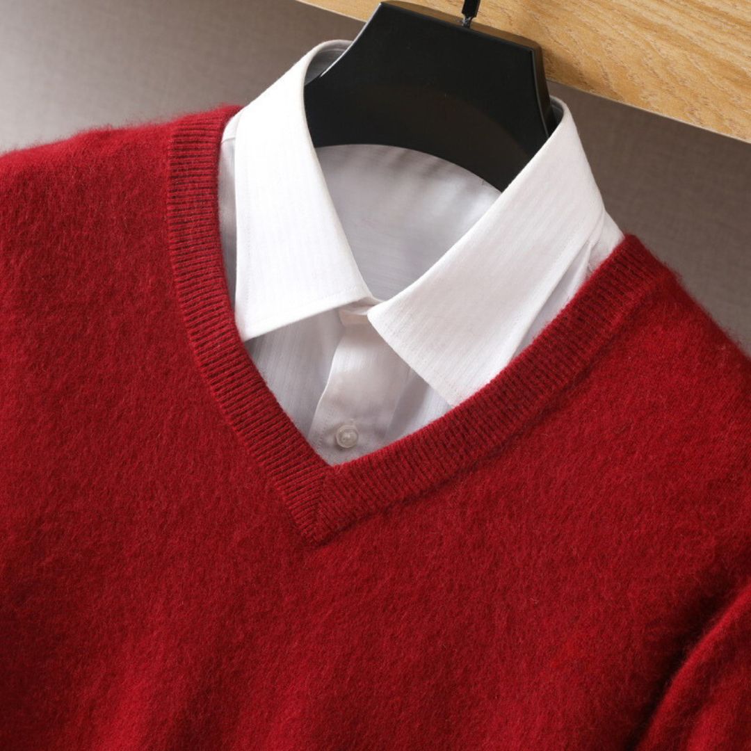 Eleganter Herren V-Ausschnitt Pullover aus Merinowolle, hellblau, ideal für den Büroalltag