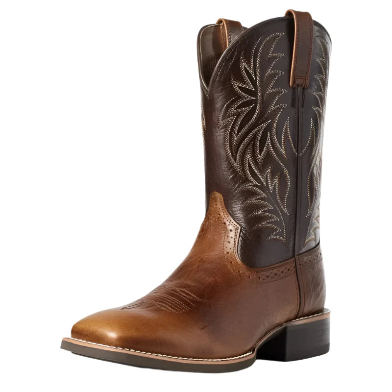 Herre Vintage Cowboy-støvler i imitert skinn, brun, detaljert brodert, spiss tå, for fritid