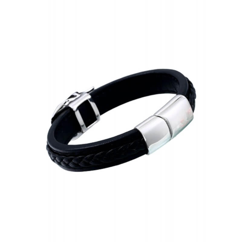 Robust herrearmbånd: Hodeskallearmbånd i skinn og rustfritt stål, ideelt for en edgy look.