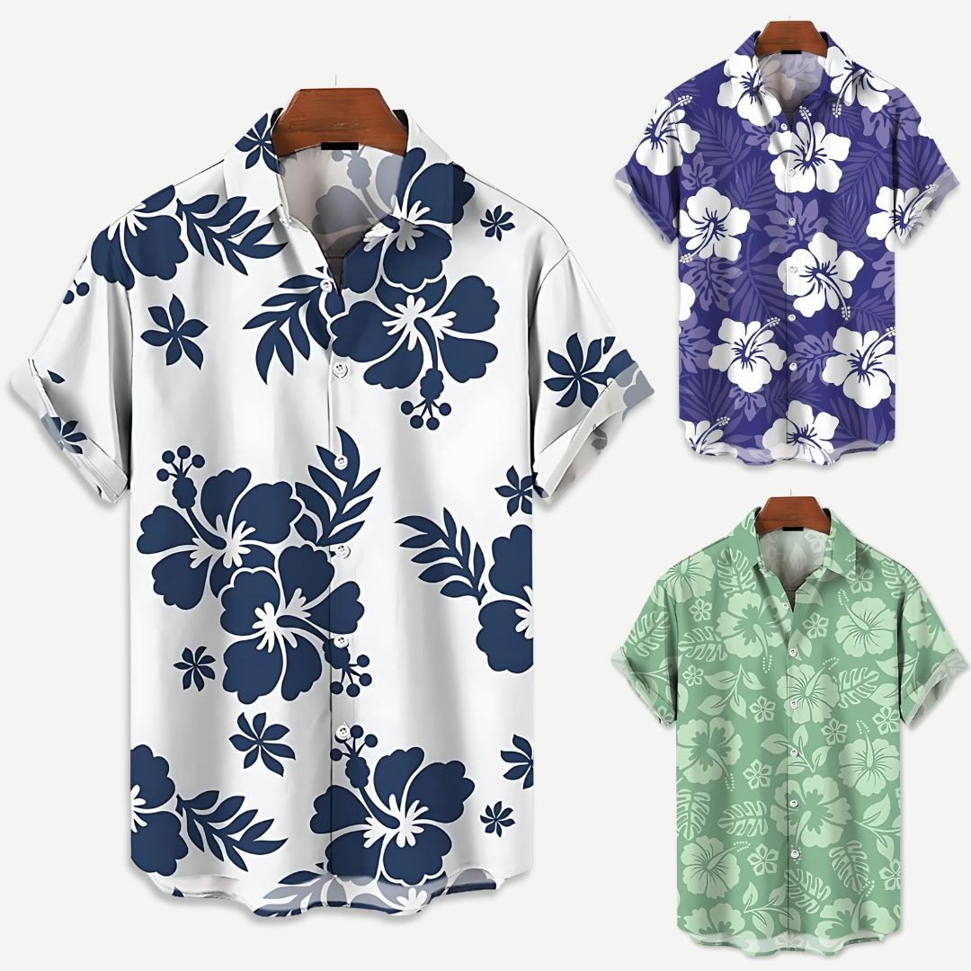 Casual blomsterskjorte for herre, maskinvaskbar, pustende og avslappet for varmt vær.
