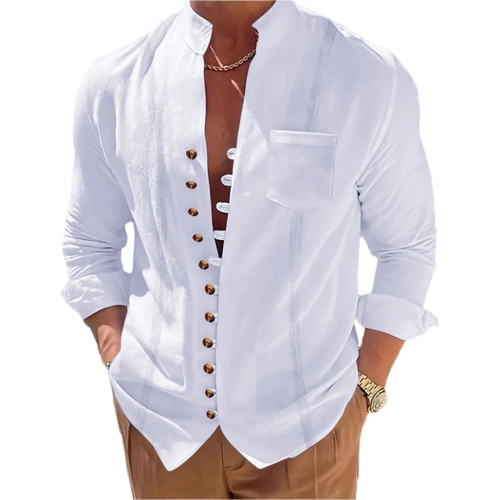 Komfortabel herreskjorte med elegant ståkrage, langermet, perfekt for hverdag og casual bruk.
