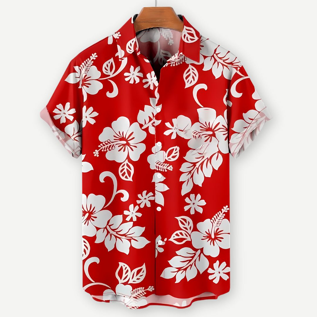 Stilfull herreskjorte med detaljert tropisk blomsterprint. Mykt og pustende stoff for optimal komfort.