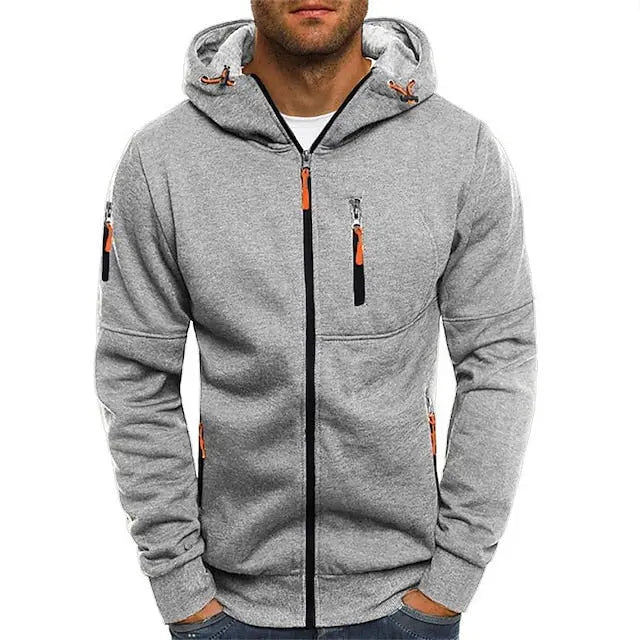 Sporty herre hettegenser med funksjonell justerbar hette, egnet for aktiv fritid og stil.